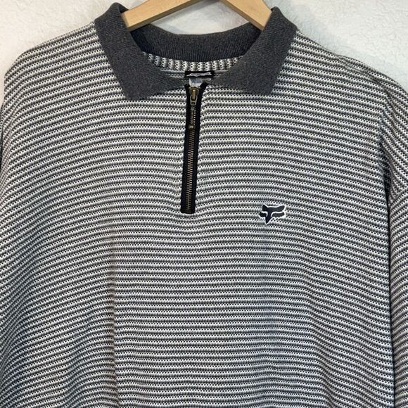 VTG Y2K Fox Racing Polo Shirt Zip Up Gray Striped Logo Made In USA Men XXL - Picture 2 of 8